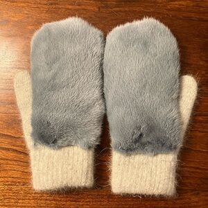 Blue and Light Gray Real Mink Fur Mittens